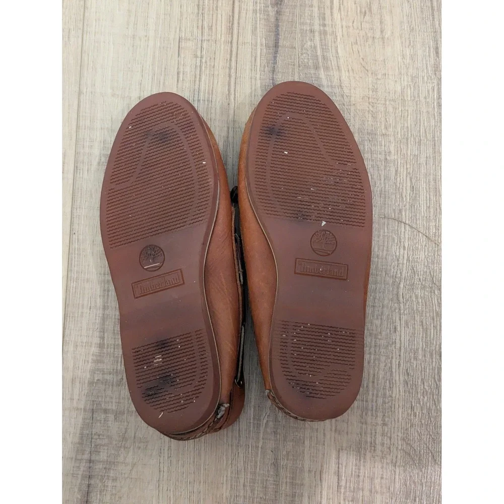 Vintage Timberland Boat Shoes Mens 7.5 M Brown Leather 2 Eye Handsewn USA Made